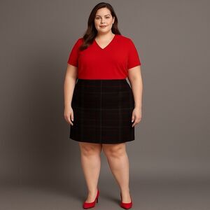 Talbots Women's 16P Pencil Skirt Wool Blend Lined Plaid Black Burgundy Gray